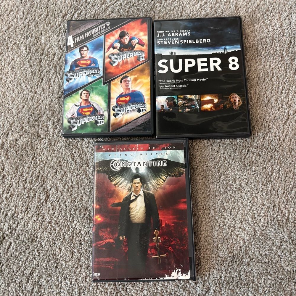 Lot of 3 DVD Superhero Videos. Superman Set of 4, Super8, Constantine